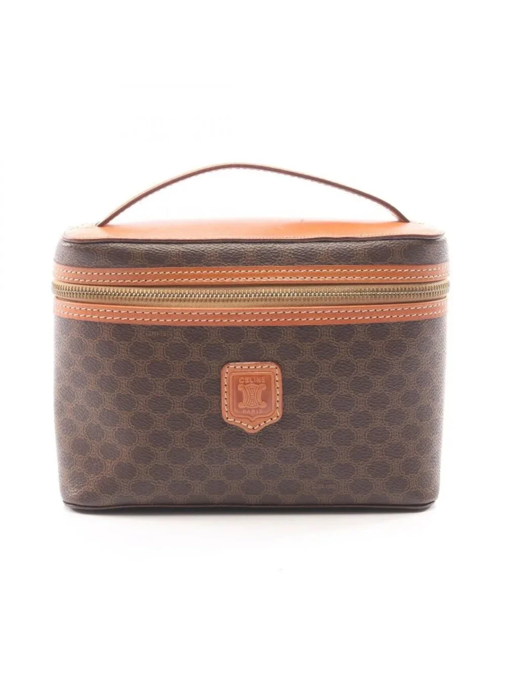 Celine Handbag Macadam Brown Canvas Leather Vanity Bag